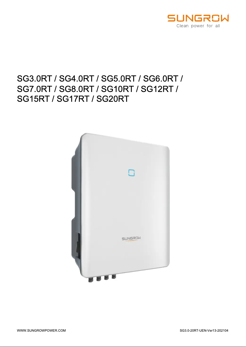 Page 1 of the manual User Manual Sungrow SG3.0RT