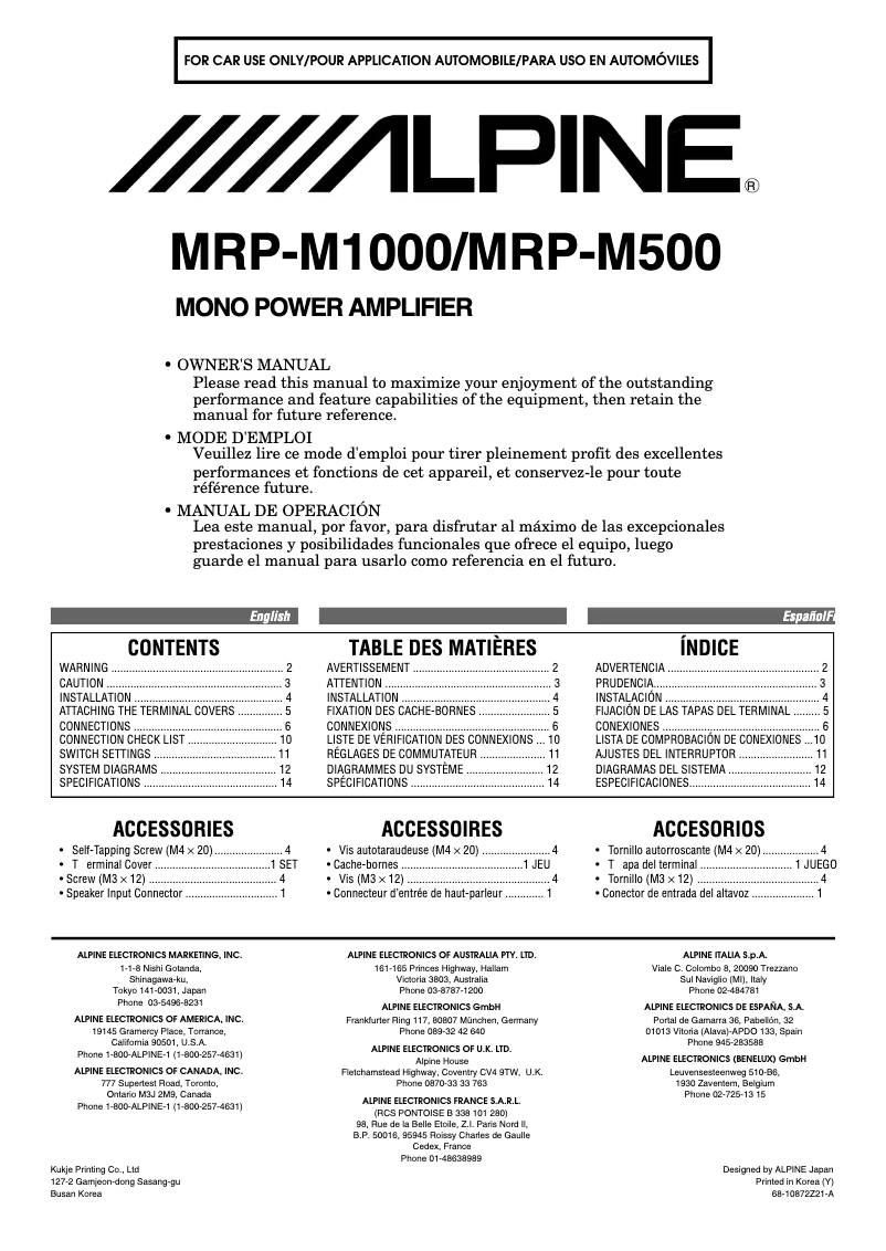 Page 1 of the manual User Manual Alpine MRP-M1000