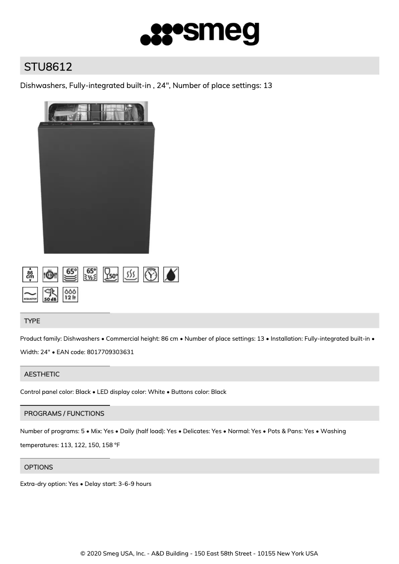Page 1 of the manual Technical Sheet Smeg STU8612