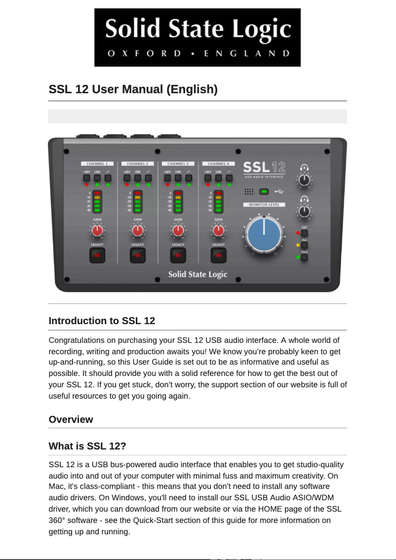 First page image of the manual for SSL 12
