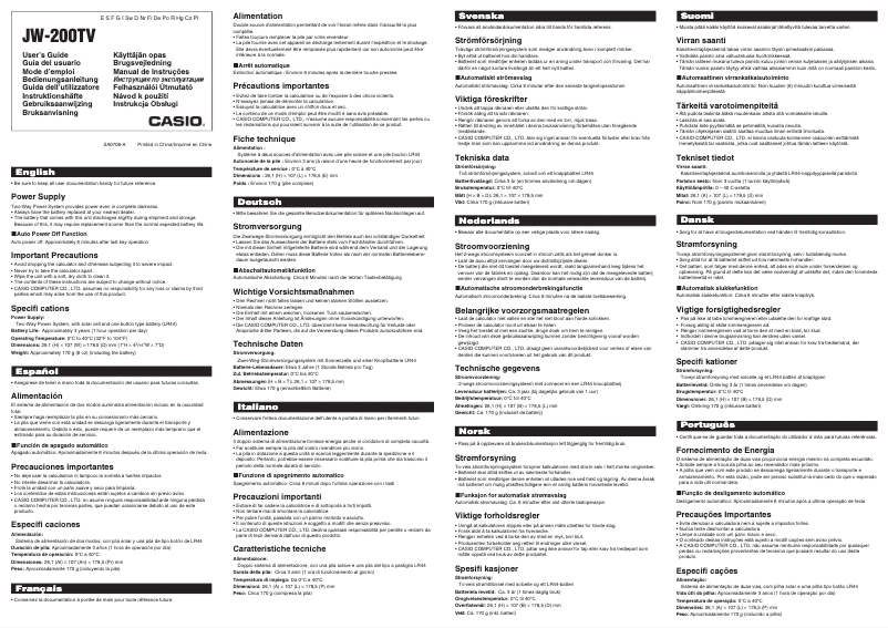Page 1 of the manual User Manual Casio JW-200tv