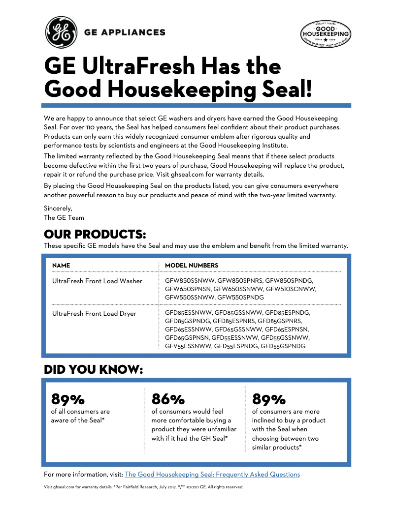 Page 1 of the manual Warranty Information GE GFW850SPNDG
