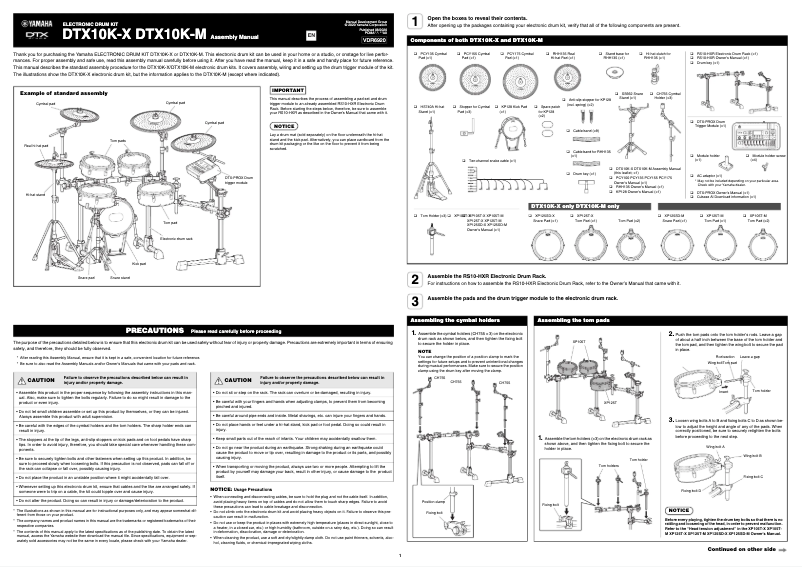 Page 1 of the manual Instructions / Assembly Yamaha DTX10K-X 
