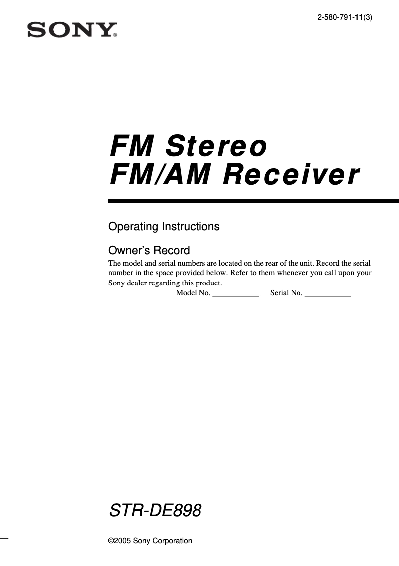 First page image of the manual for STR-DE898