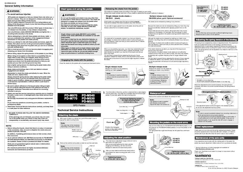 Page 1 of the manual User Manual Shimano PD-M530