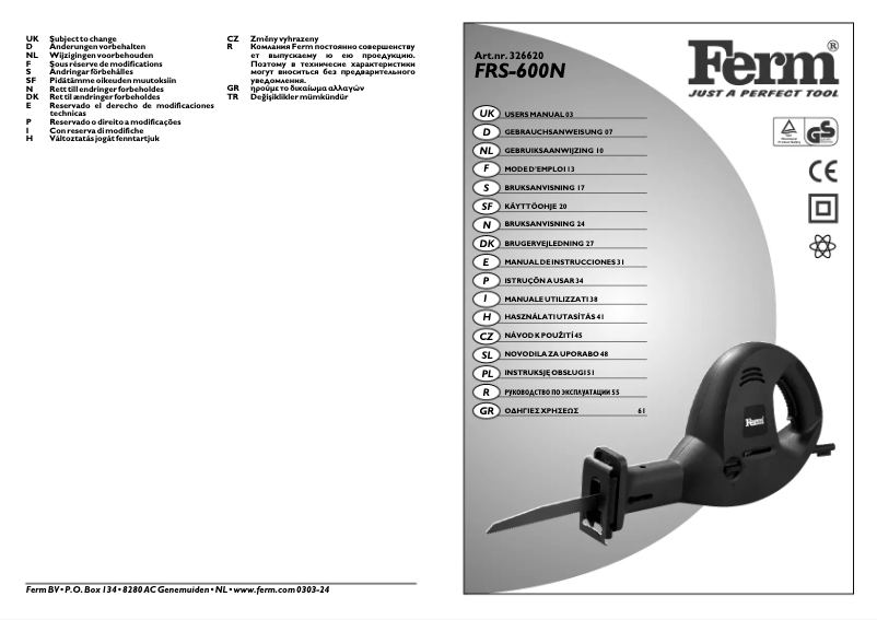 Page 1 of the manual User Manual Ferm FRS-600N