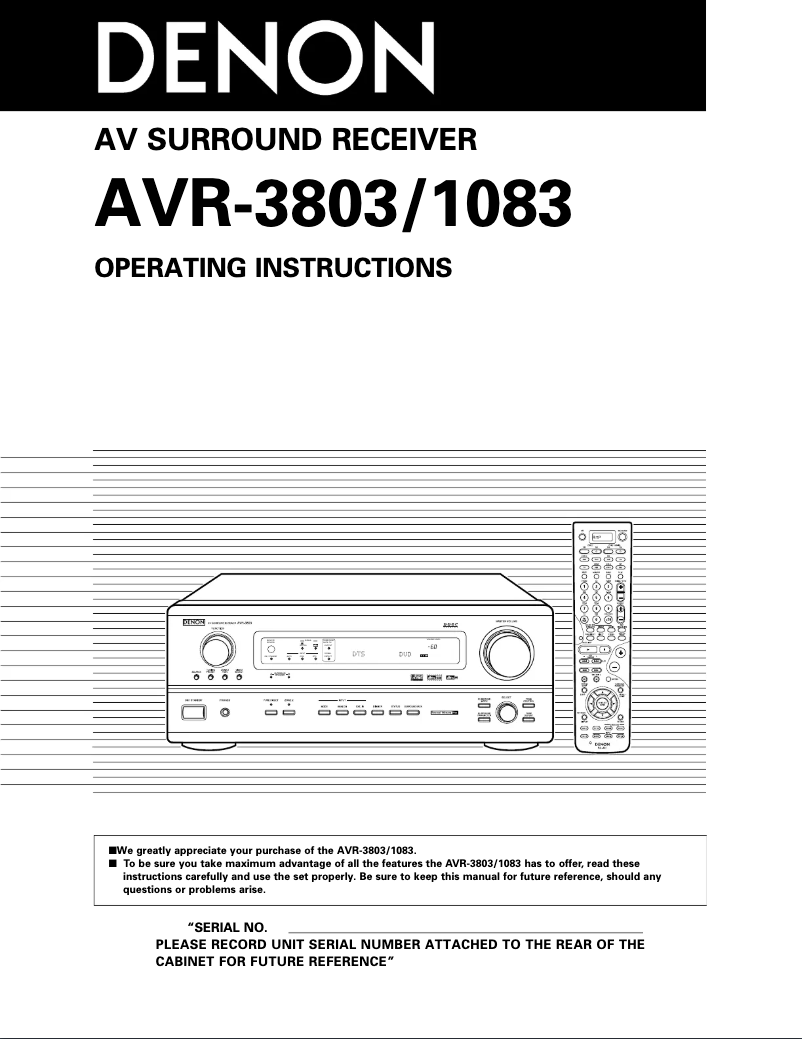 First page image of the manual for AVR-3803