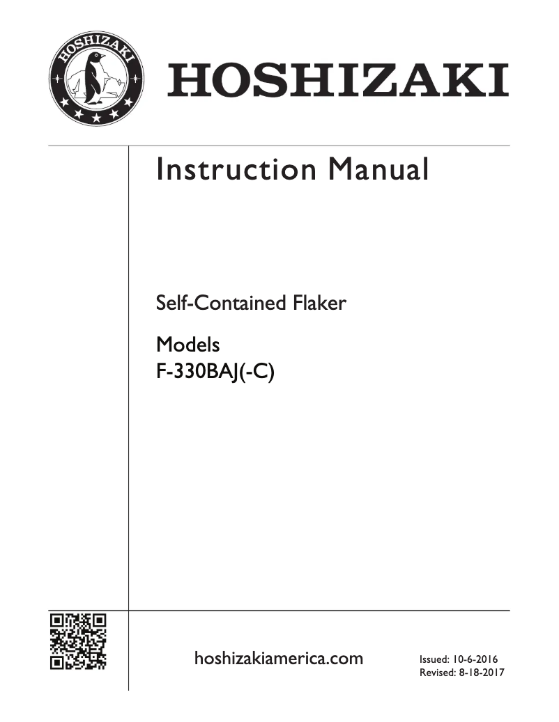 Page 1 of the manual User Manual Hoshizaki F-330BAH-C