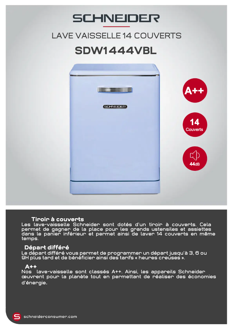 Page 1 of the manual Technical Sheet Schneider SDW1444V
