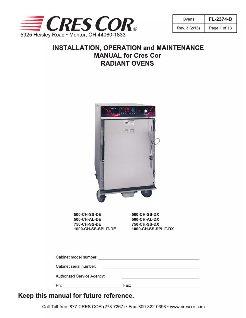 Page 1 of the manual User Manual Cres Cor 500CHSSDE