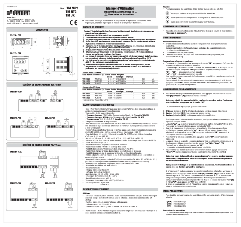 First page image of the manual for TM NiPt-P3D