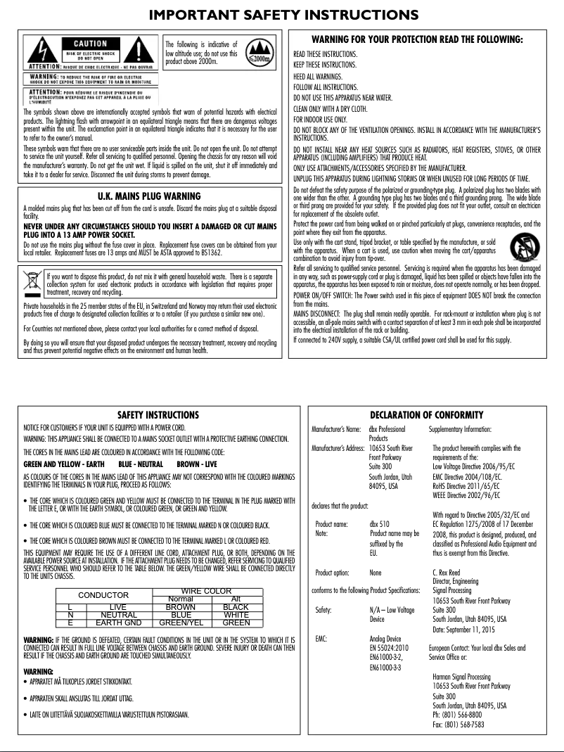 Page 1 of the manual Safety Instructions DBX 510