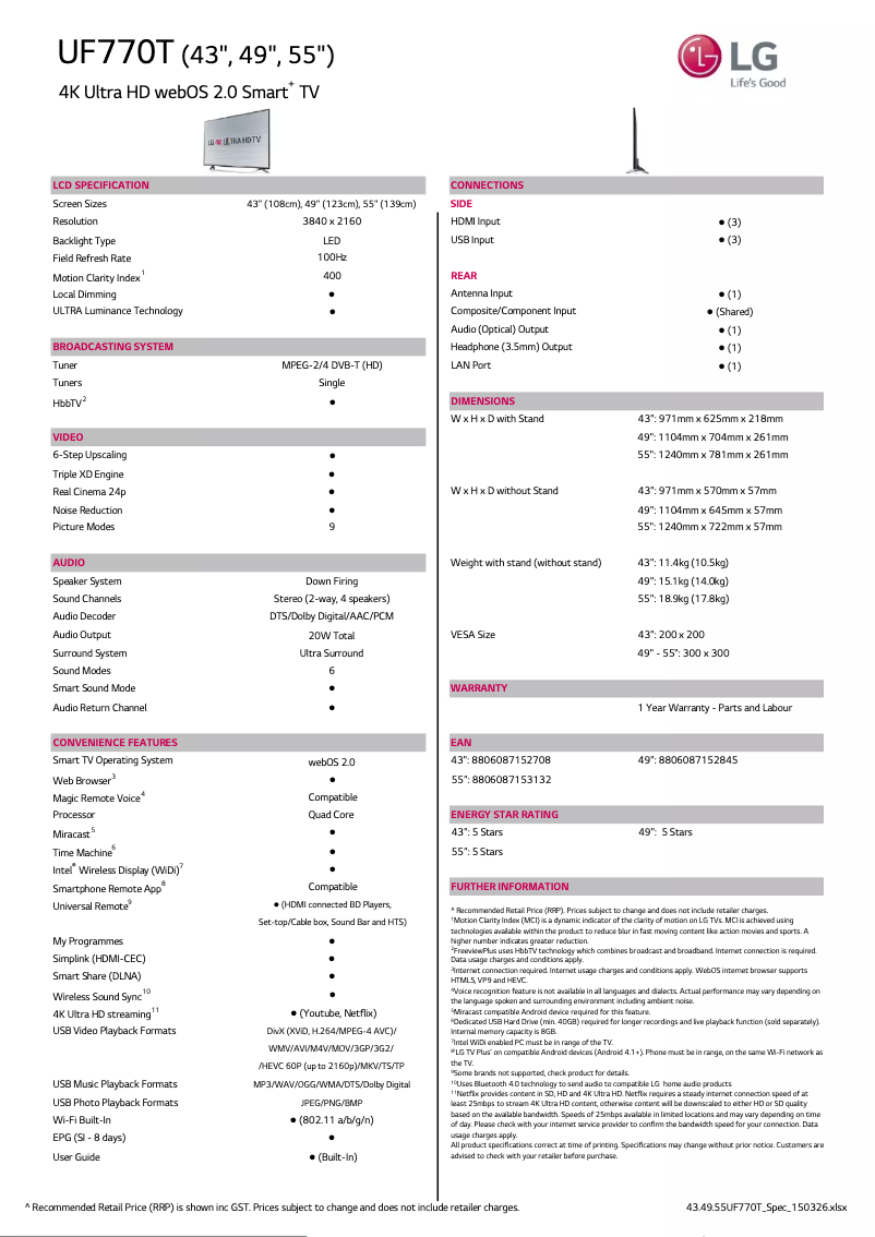 First page image of the manual for 49UF770T