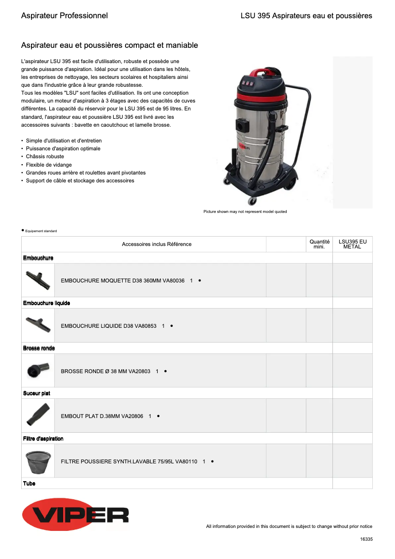 Page 1 of the manual Technical Sheet Nilfisk Viper LSU395