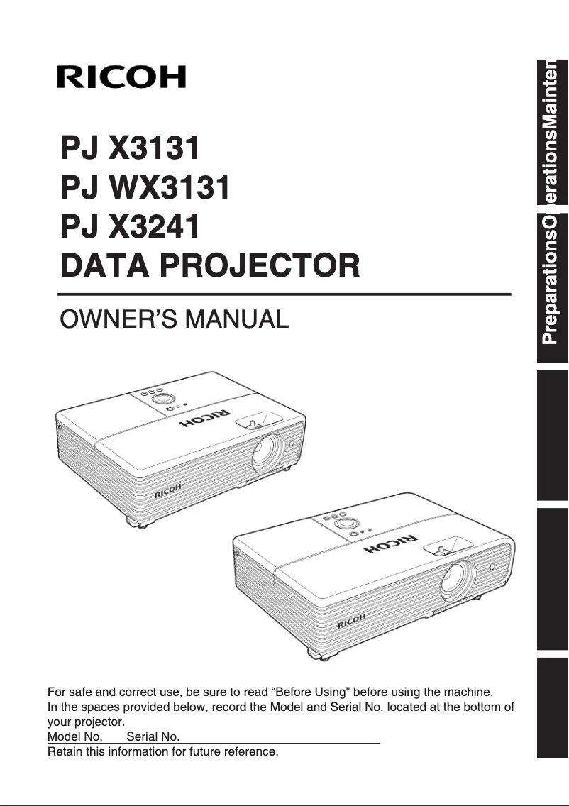 Page 1 of the manual User Manual Ricoh PJ WX3131