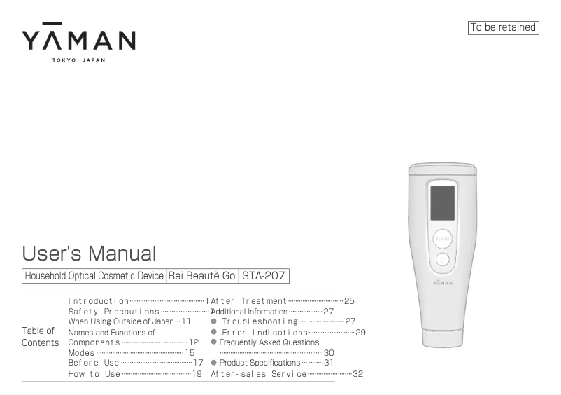 Page 1 of the manual User Manual YA-MAN Rei Béaute Go