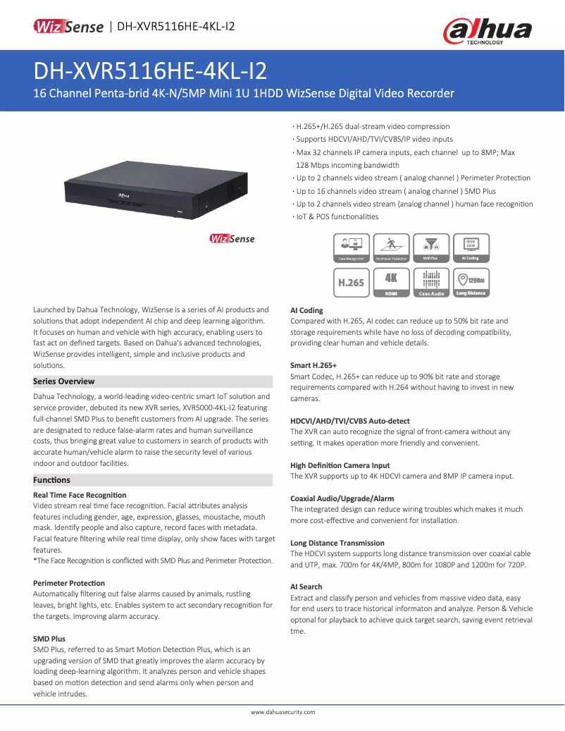First page image of the manual for XVR5116HE-4KL-I2