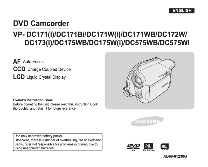 First page image of the manual for VP-DC175WI