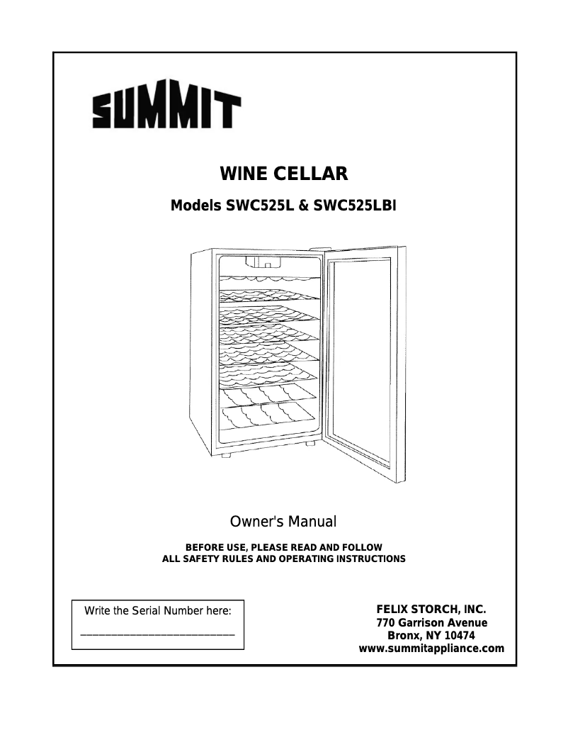 First page image of the manual for SWC525LCSSADA