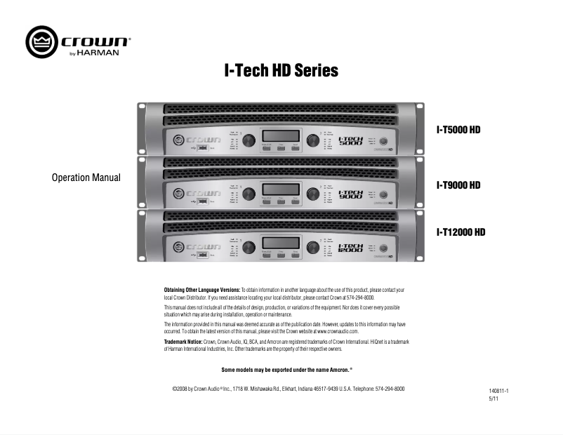 First page image of the manual for I-Tech HD 5000HD