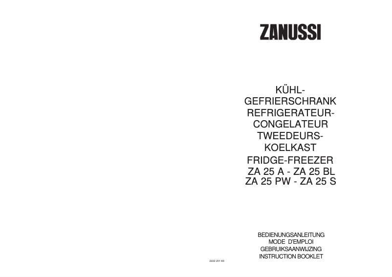 Page 1 of the manual User Manual Zanussi ZA 25 PW