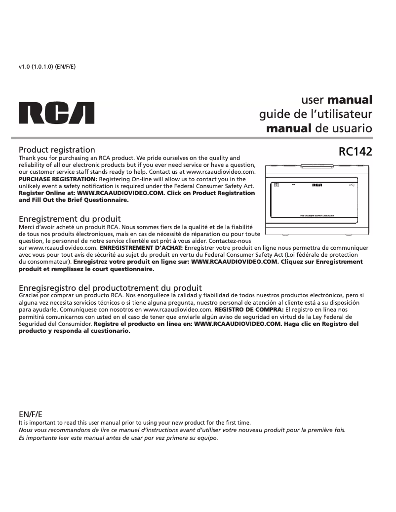 First page image of the manual for RC142