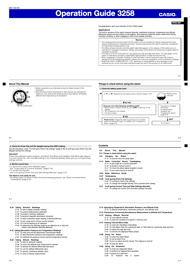 First page image of the manual for Pro Trek PRW-2500T-7