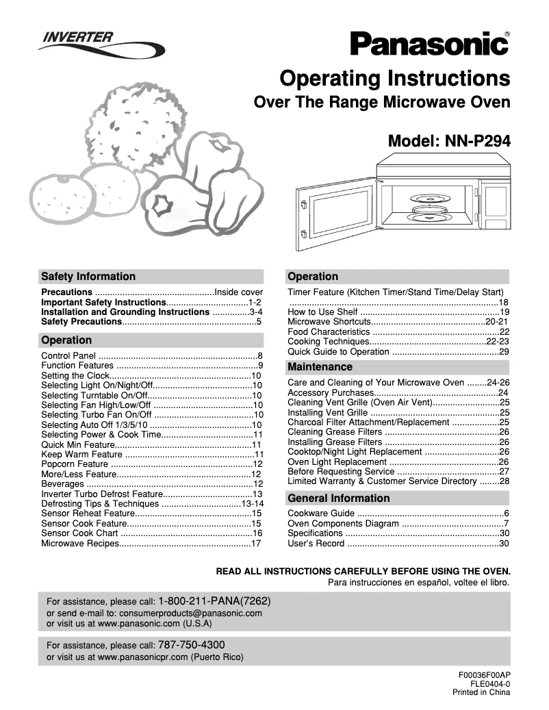 Page 1 of the manual User Manual Panasonic NN-P294