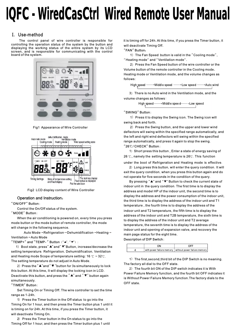 Page 1 of the manual User Manual ElectriQ IQFC-WiredCasCtrl