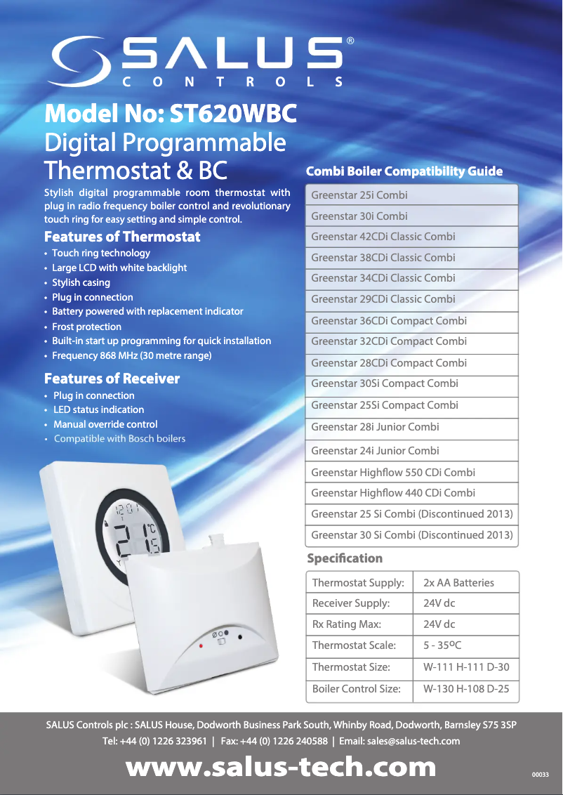 Page 1 of the manual Technical Sheet Salus ST620WBC