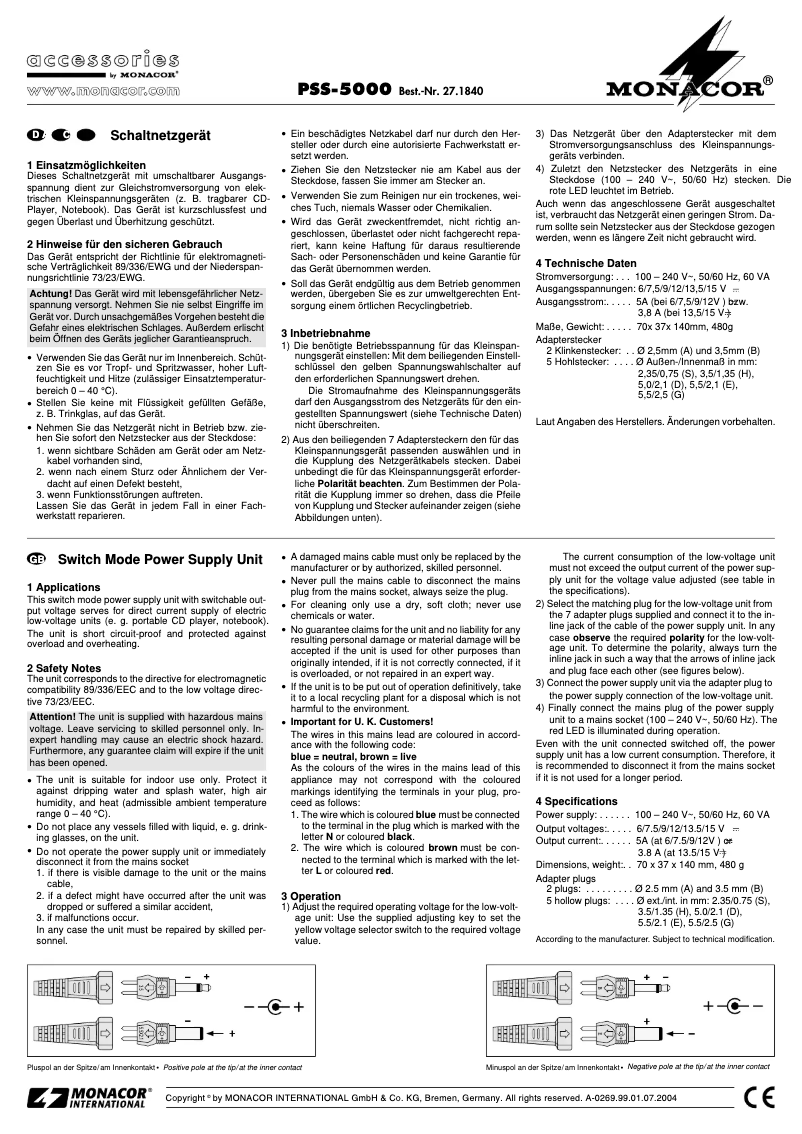 First page image of the manual for PSS-5000