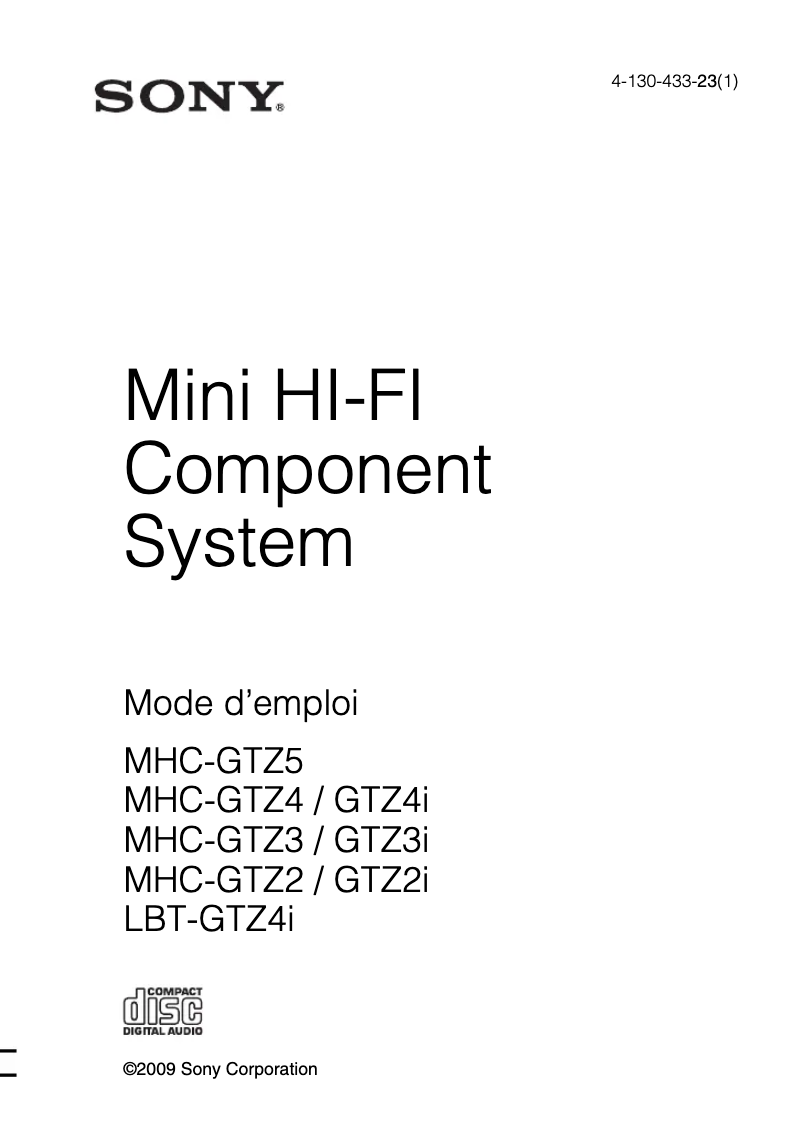 First page image of the manual for MHC-GTZ3i