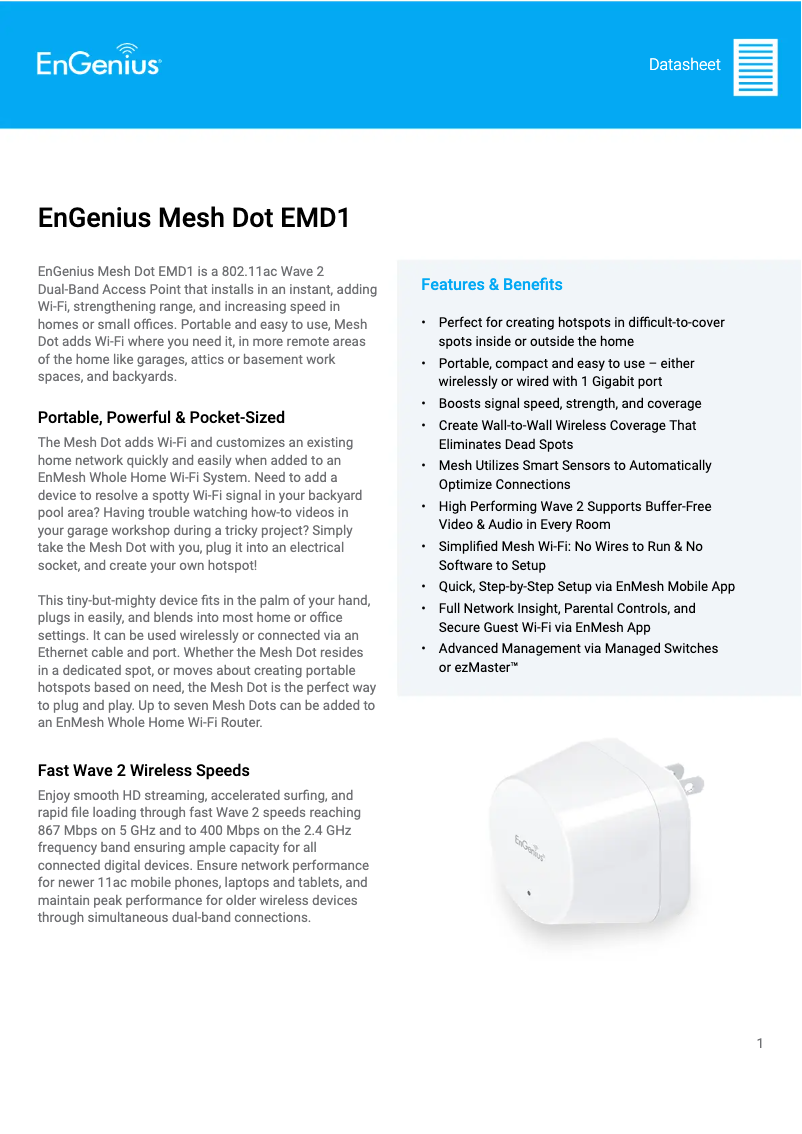 Page 1 of the manual Technical Sheet EnGenius EMD1