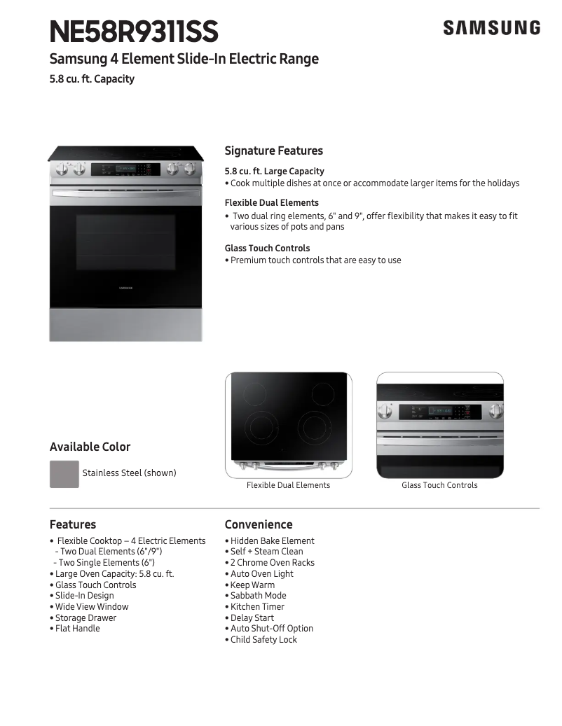 Page 1 of the manual Technical Sheet Samsung NE58R9311SS