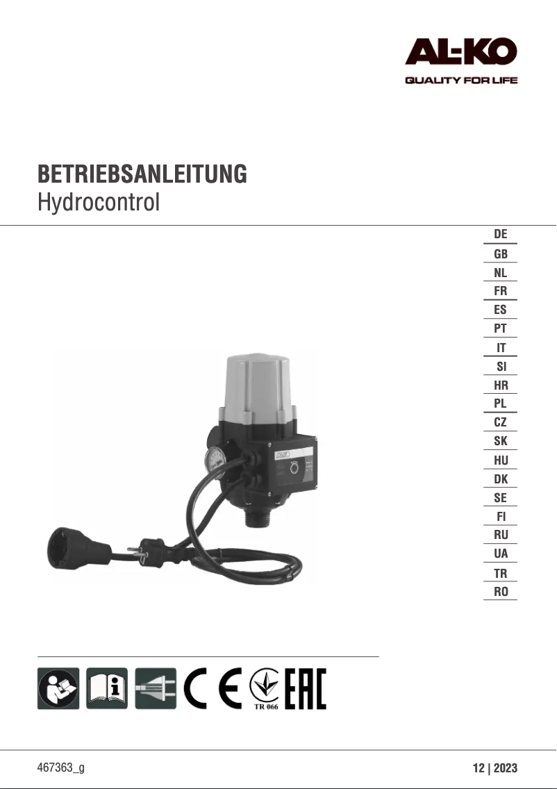 Image de la première page du manuel de l'appareil Hydrocontrol