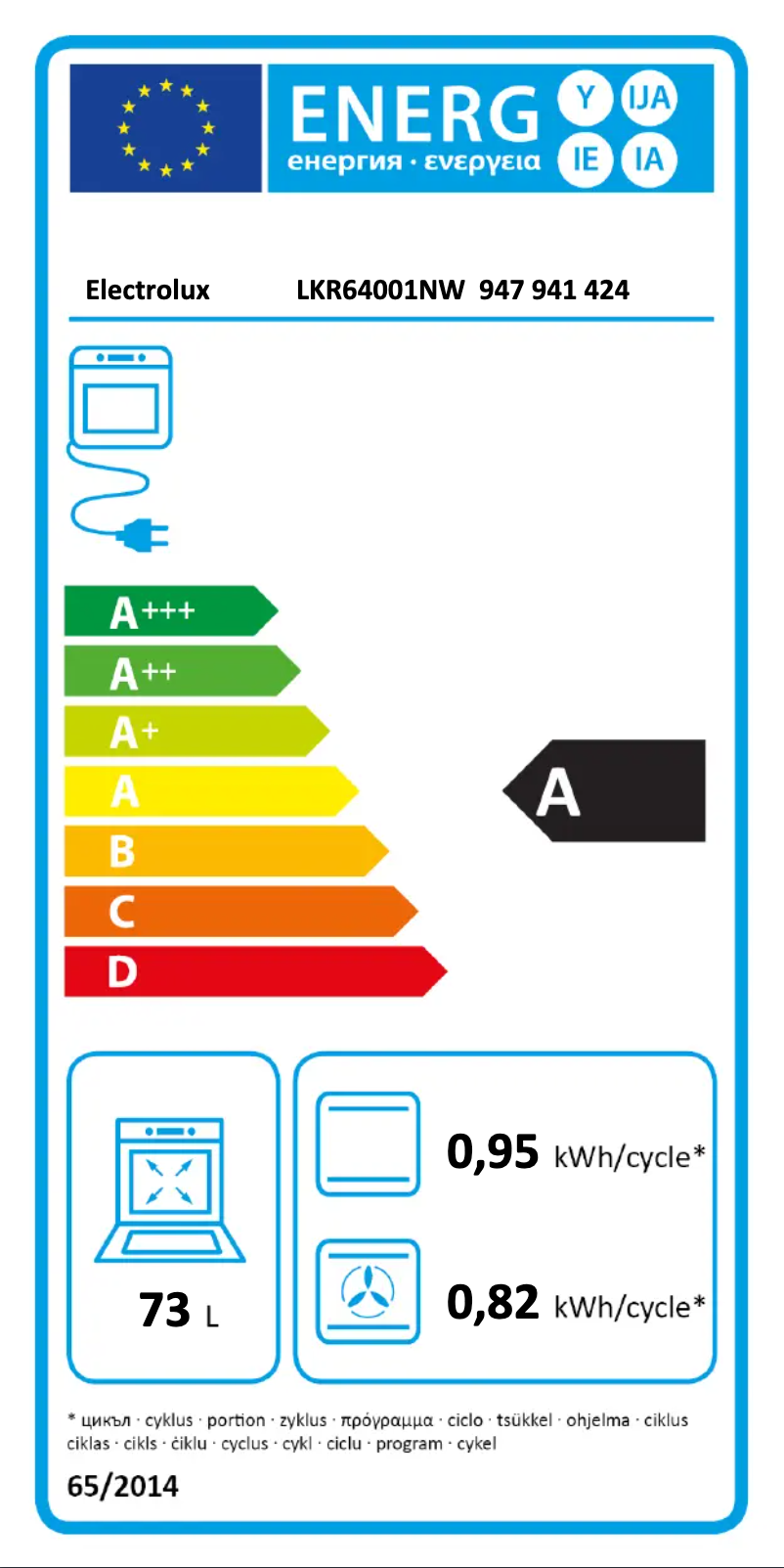 Page 1 of the manual Energy Label Electrolux LKR64001NW