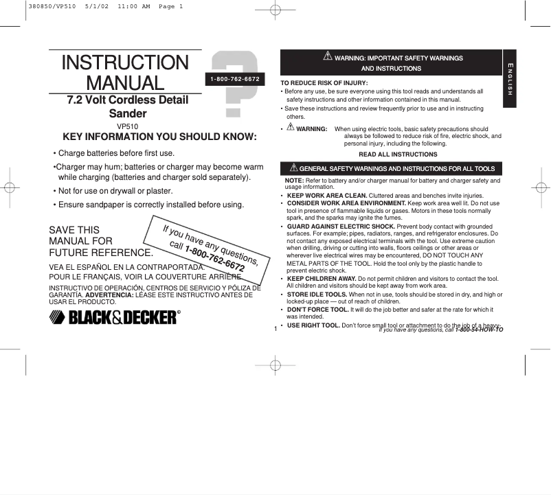 First page image of the manual for VP510T