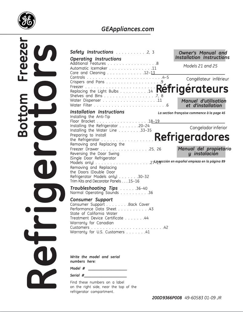 Page 1 of the manual Use and Maintenance Manual GE Profile PFCS1PJYSS