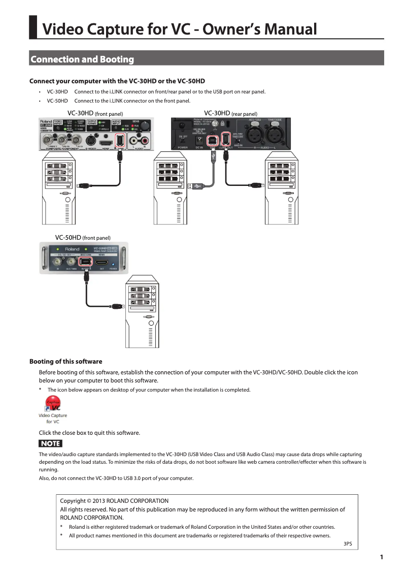 First page image of the manual for VC-30HD