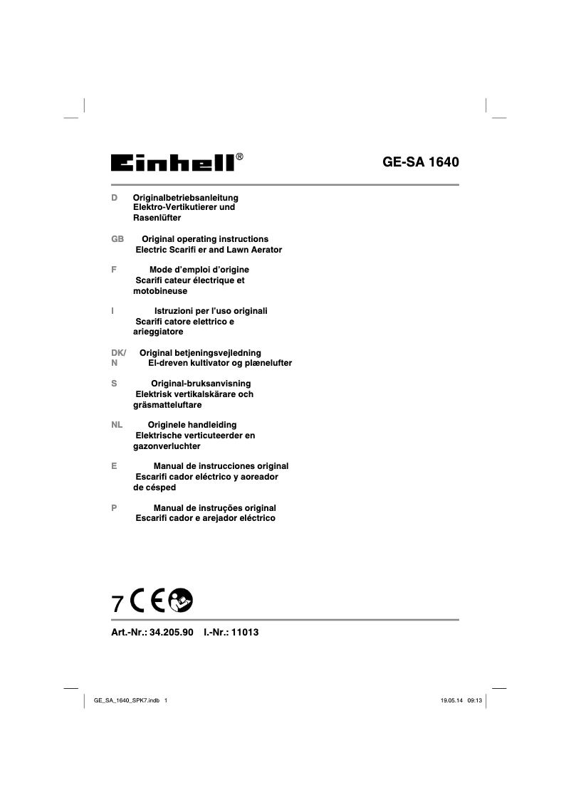Page 1 of the manual User Manual Einhell GE-SA 1640