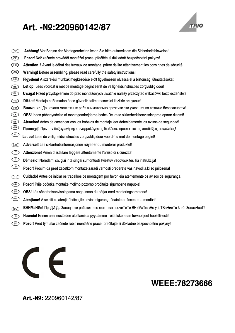 Page 1 of the manual User Manual Trio Lighting Harlem 220960142