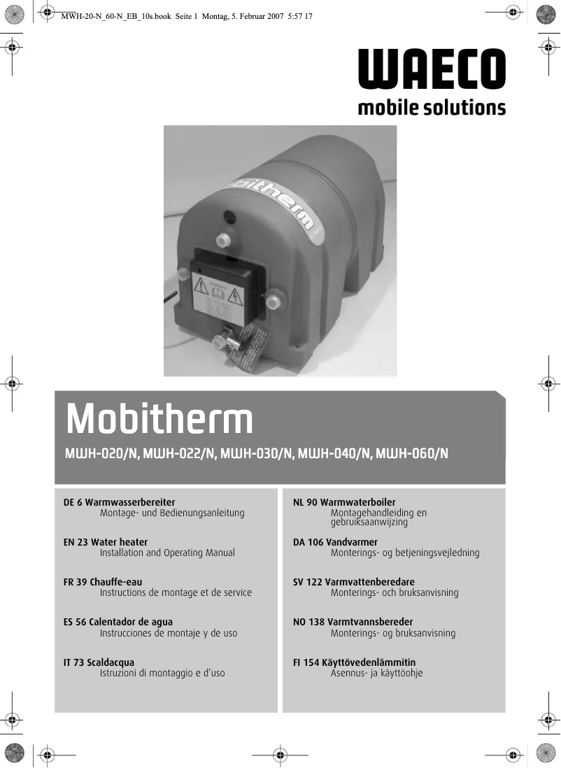 Page 1 of the manual User Manual Waeco Mobitherm MWH-030/N