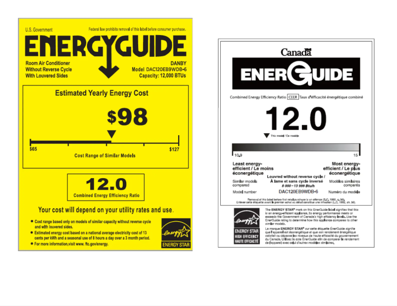 Page 1 of the manual Energy Label Danby DAC120EB9WDB-6