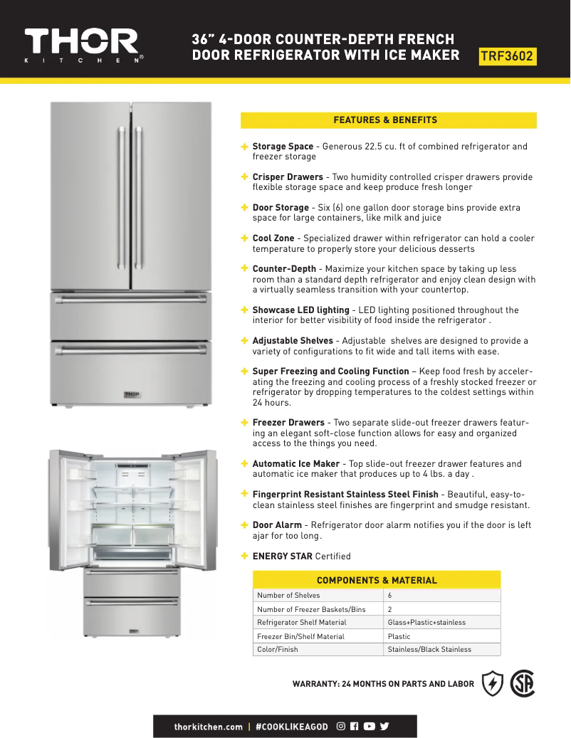 Page 1 of the manual Technical Sheet Thor TRF3602
