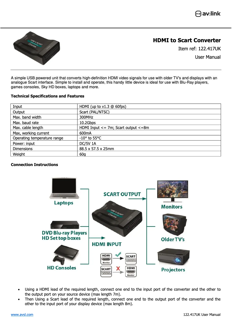 Page 1 de la notice Manuel utilisateur AV:link URC-22