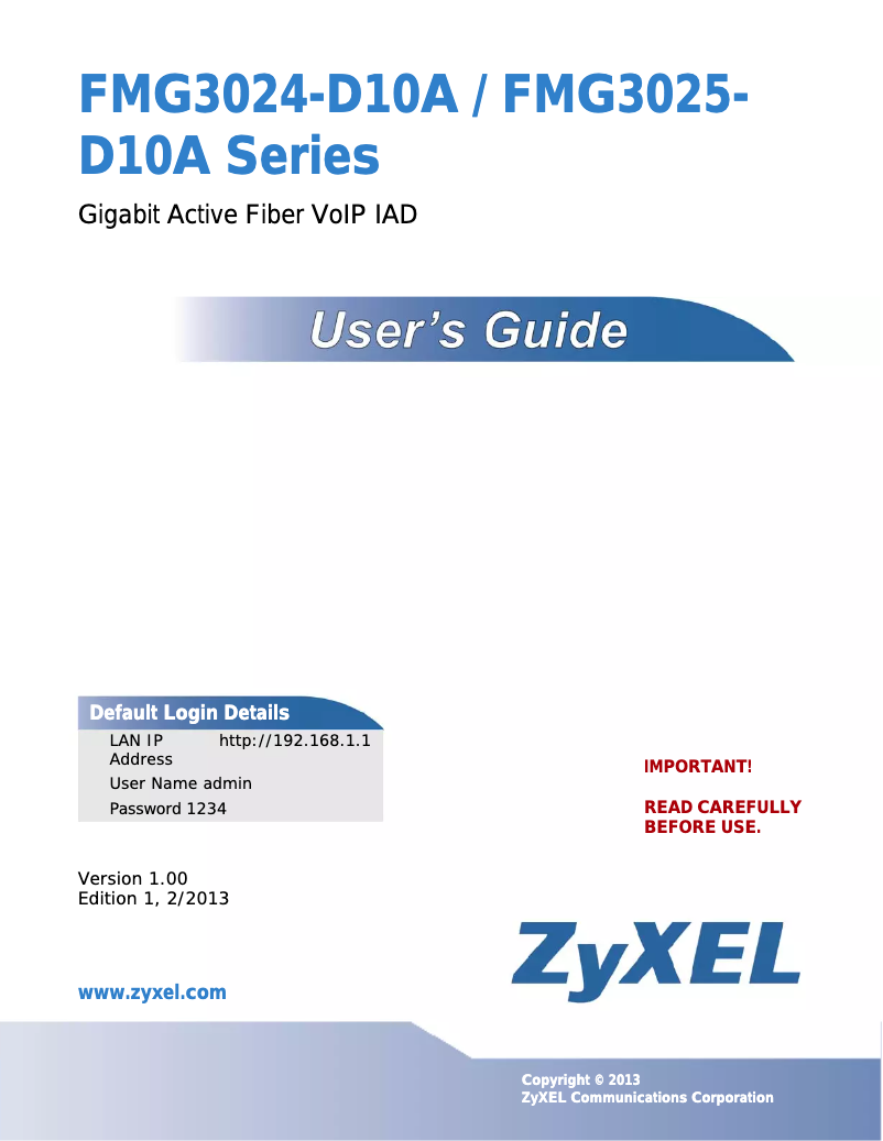 First page image of the manual for FMG3024-D10A