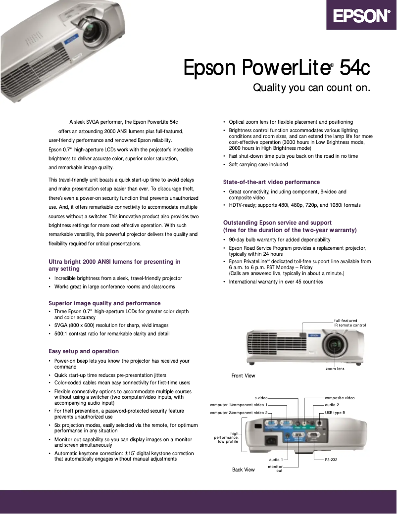 Page 1 de la notice Brochure Epson PowerLite 54c