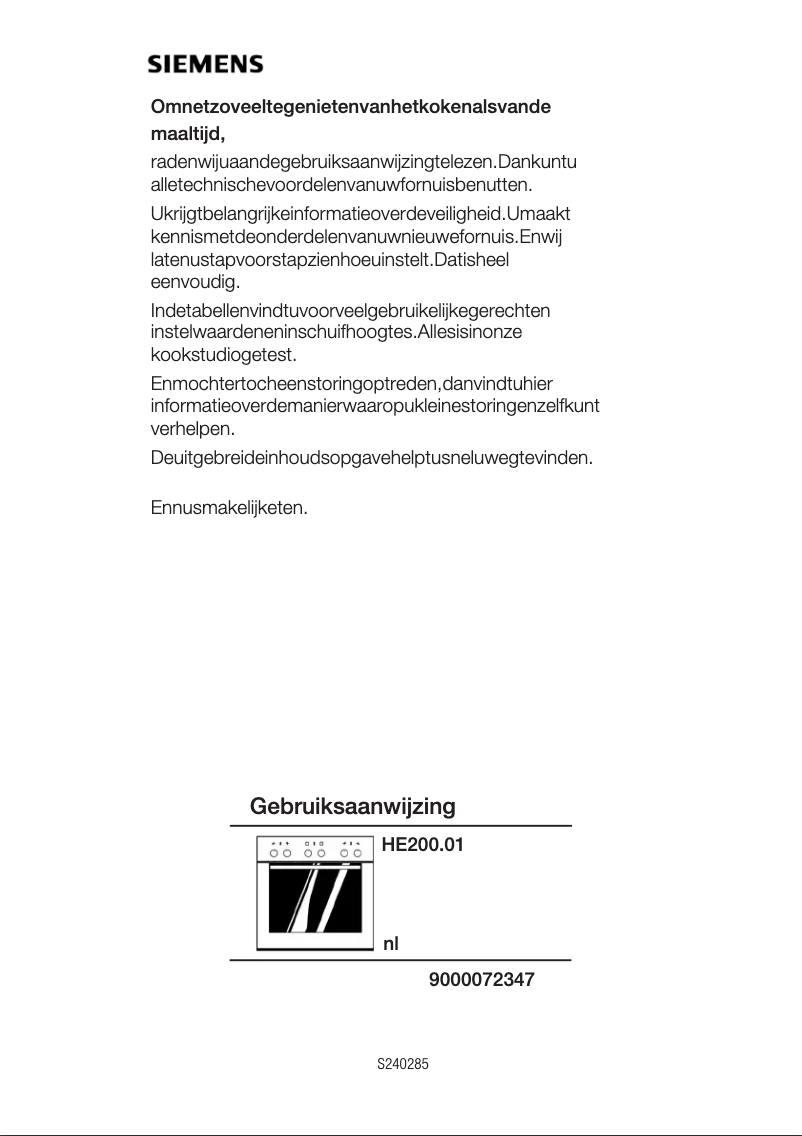 Page 1 of the manual User Manual Siemens HE200501