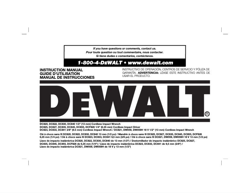 Page 1 of the manual User Manual DeWalt DCF890