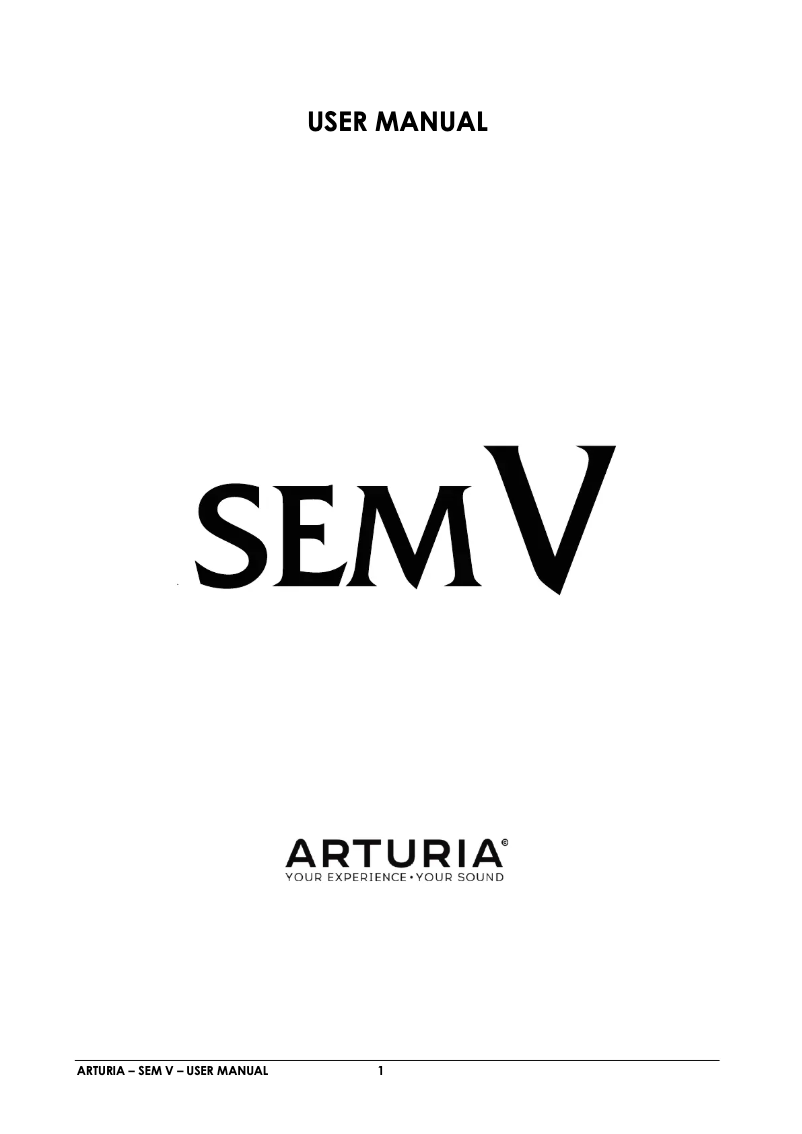Page 1 of the manual User Manual Arturia Sem V